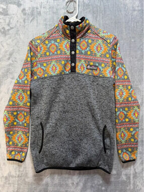 Simply Southern Womens Fleece Pullover Gray Aztec Snap Neck Small